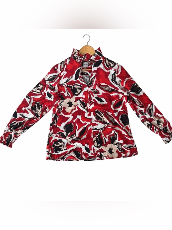 NIC+ZOE Tops - NIC+ZOE Red/Black Abstract Floral Blouse, Women’s Size Medium